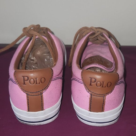 Polo Ralph Lauren Vaughn Pink Canvas Leather Lace Up Size 10 - Picture 5 of 7